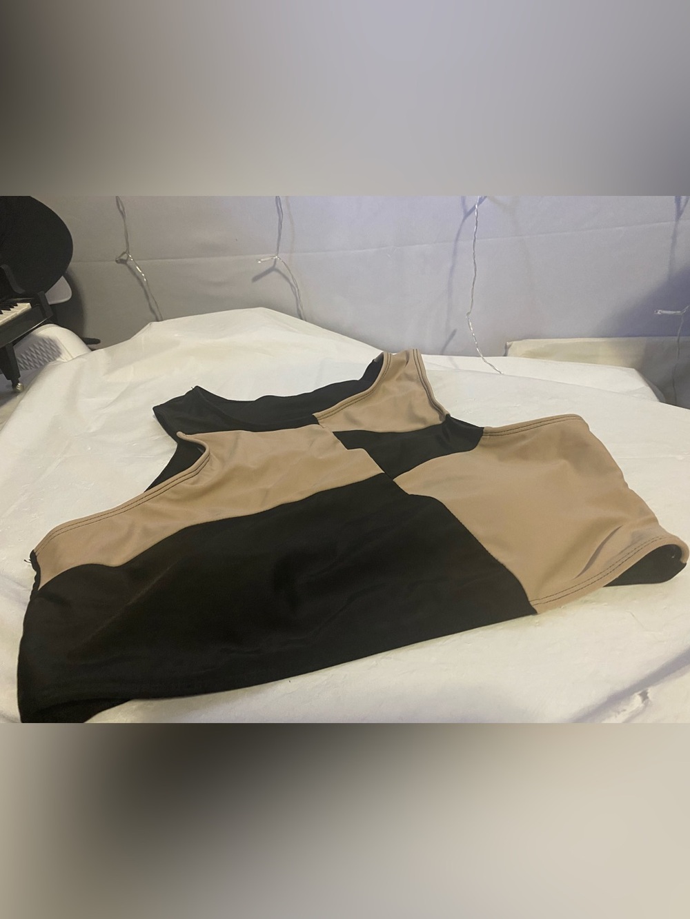 Two-Tone Black and Taupe Colorblock Tank Top
